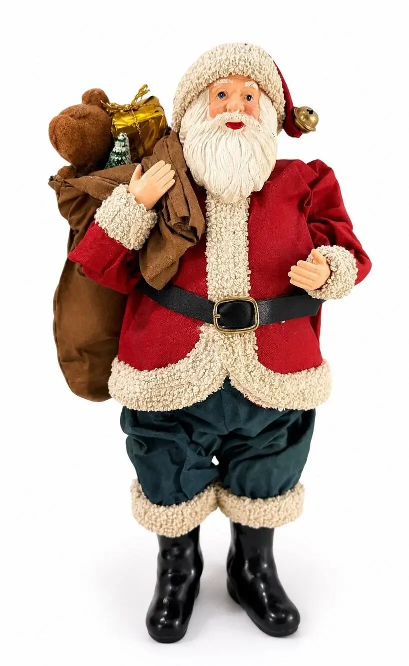 Vintage Paper Mache Santa Claus Figurine 9” Teddy Bear Gift Sack Christmas Decor